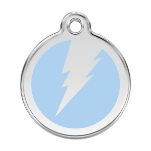 Placa para perro grande en esmalte azul claro con diseño rayo