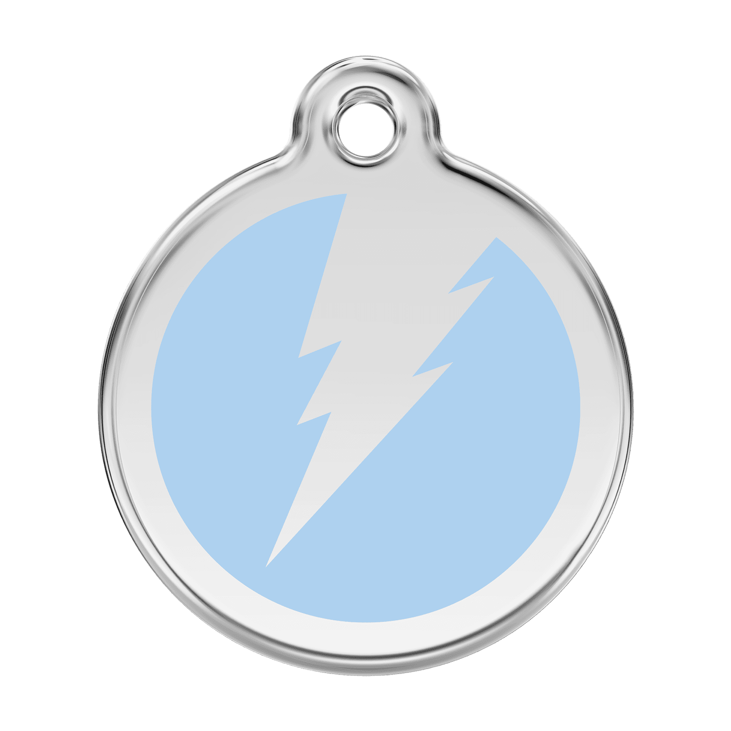 Vue avant - Médaille personnalisable pour chien Red Dingo Émail et acier inoxydable - Motif éclair - Bleu clair - Talla L