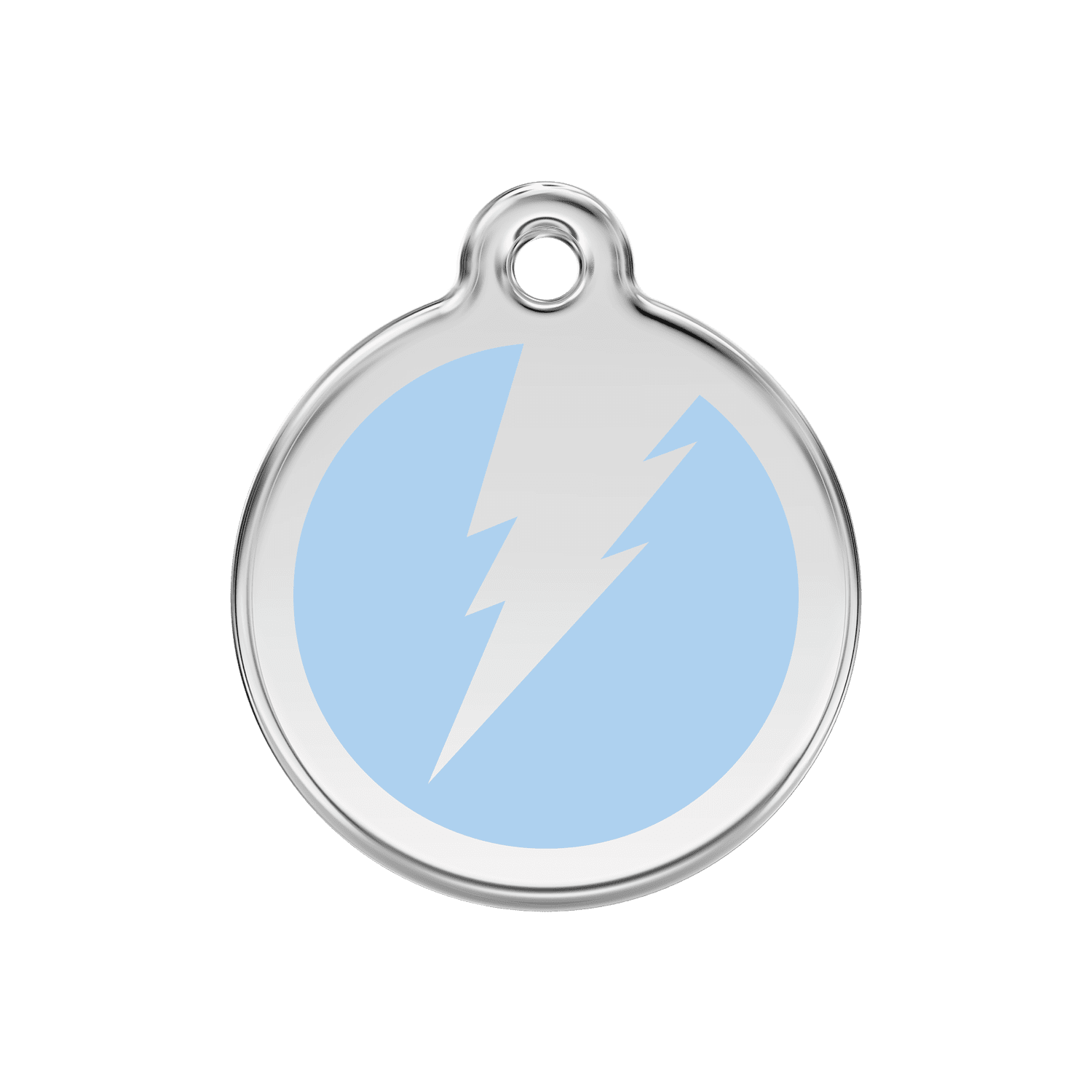 Vue avant - Médaille personnalisée pour chien Red Dingo Émail et acier inoxydable - Motif éclair - Bleu clair - Talla M