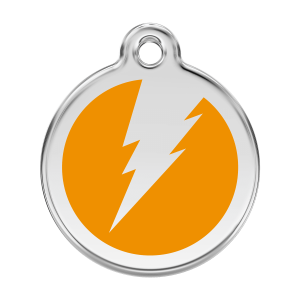Placa para perro grande en esmalte naranja con diseño rayo