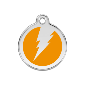 Placa para perro mediana con diseño rayo en esmalte naranja y acero inoxidable
