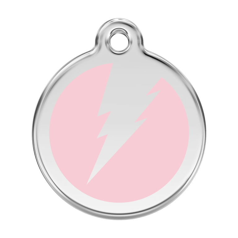 Vue avant - Médaille personnalisable pour chien Red Dingo Émail et acier inoxydable - Motif éclair - Rose - Talla L