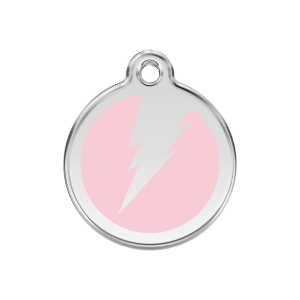 Placa para perro mediana en esmalte rosa y acero inoxidable con diseño rayo