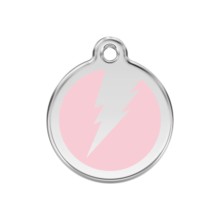 Vue avant - Médaille personnalisée pour chien Red Dingo Émail et acier inoxydable - Motif éclair - Rose - Talla M