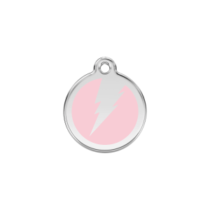Placa para gato pequeña diseño Rayo en esmalte rosa y acero inoxidable
