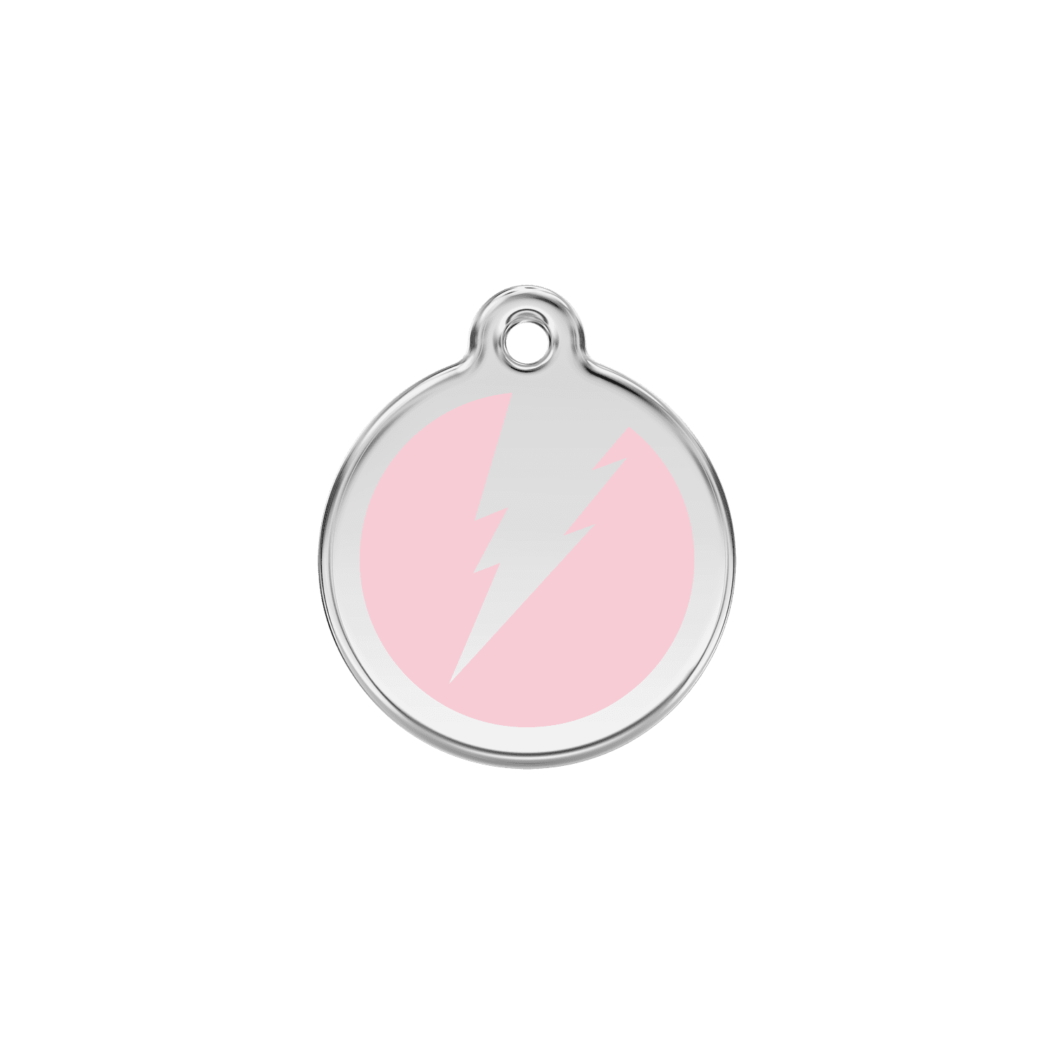 Vue avant - Médaille personnalisée pour chat en émail et acier inoxydable - Red Dingo - Motif éclair rose - Talla S - 01-ZF-PK-SM