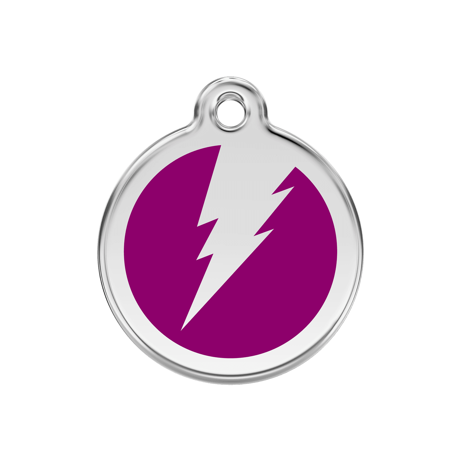 Vue avant - Médaille personnalisée pour chien/chat Red Dingo Émail et acier inoxydable - Motif éclair Violet - Talla M