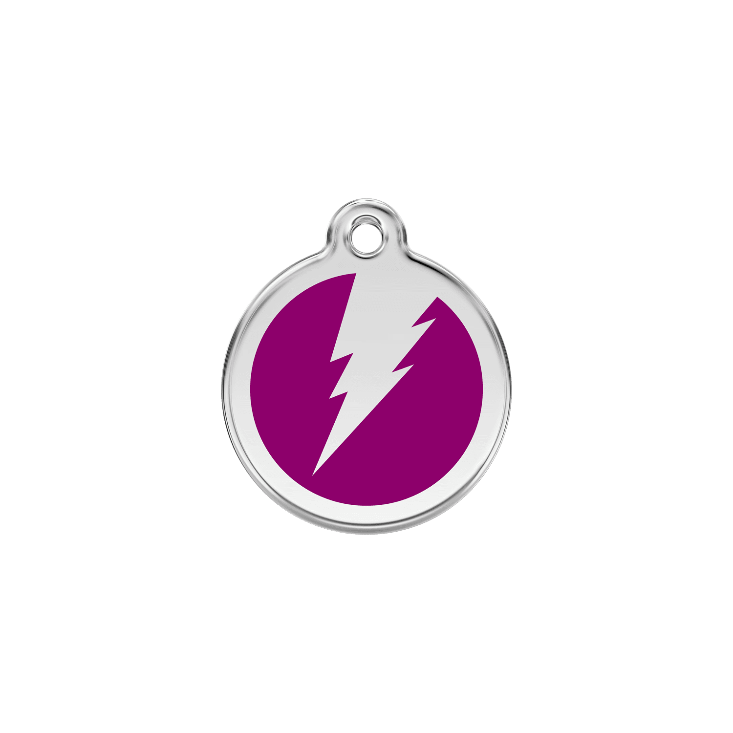 Vue avant - Médaille personnalisée pour chien/chat Red Dingo Émail et acier inoxydable - Motif éclair violet - Talla S - Référence : 01-ZF-PU-SM