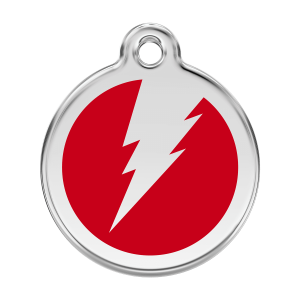 Placa para perro grande en esmalte rojo y acero inoxidable con diseño rayo