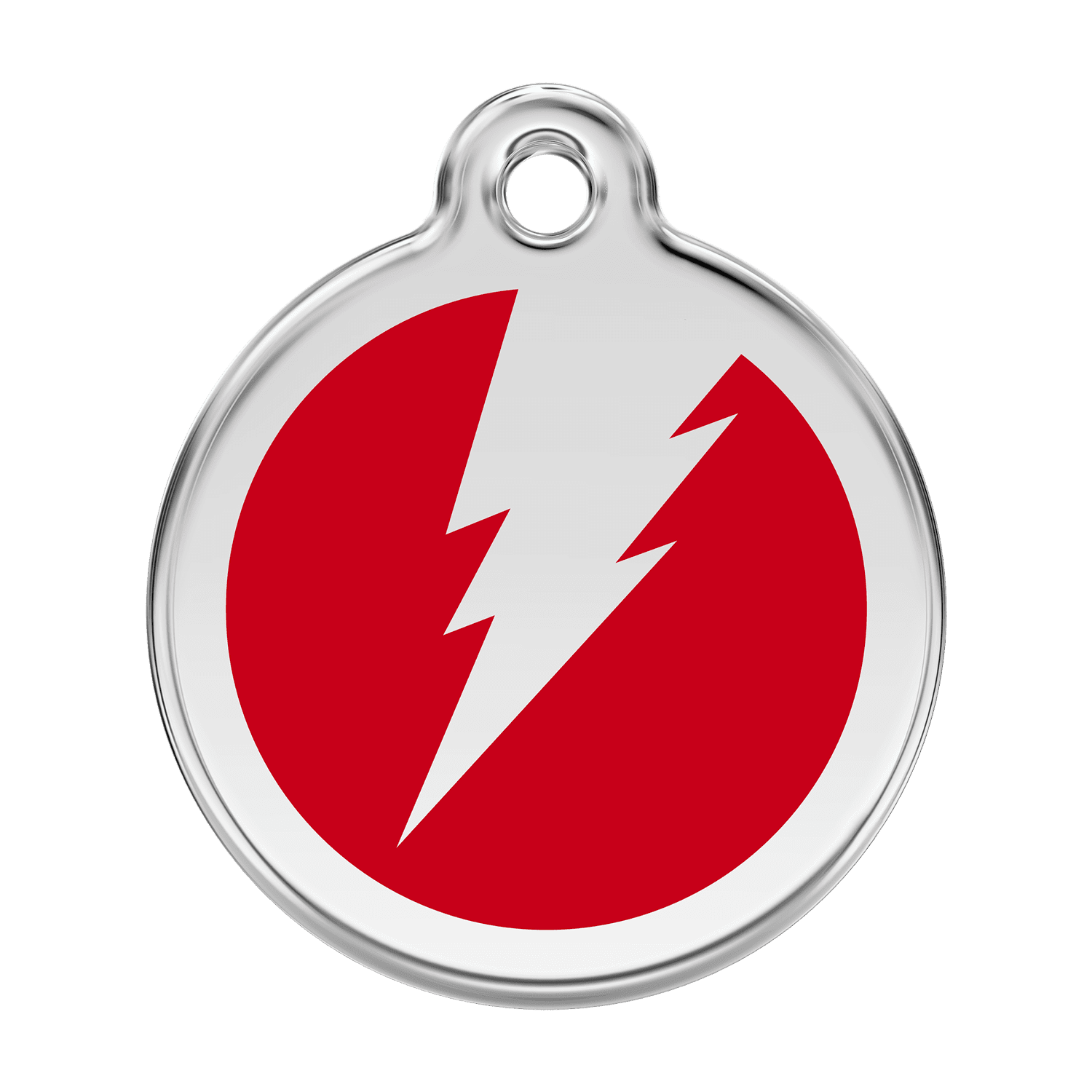 Vue avant - Médaille personnalisable pour chien Red Dingo Émail et acier inoxydable - Motif éclair rouge - Talla L 38.00mm