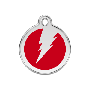 Placa para perro mediana en esmalte y acero inoxidable con diseño rayo rojo