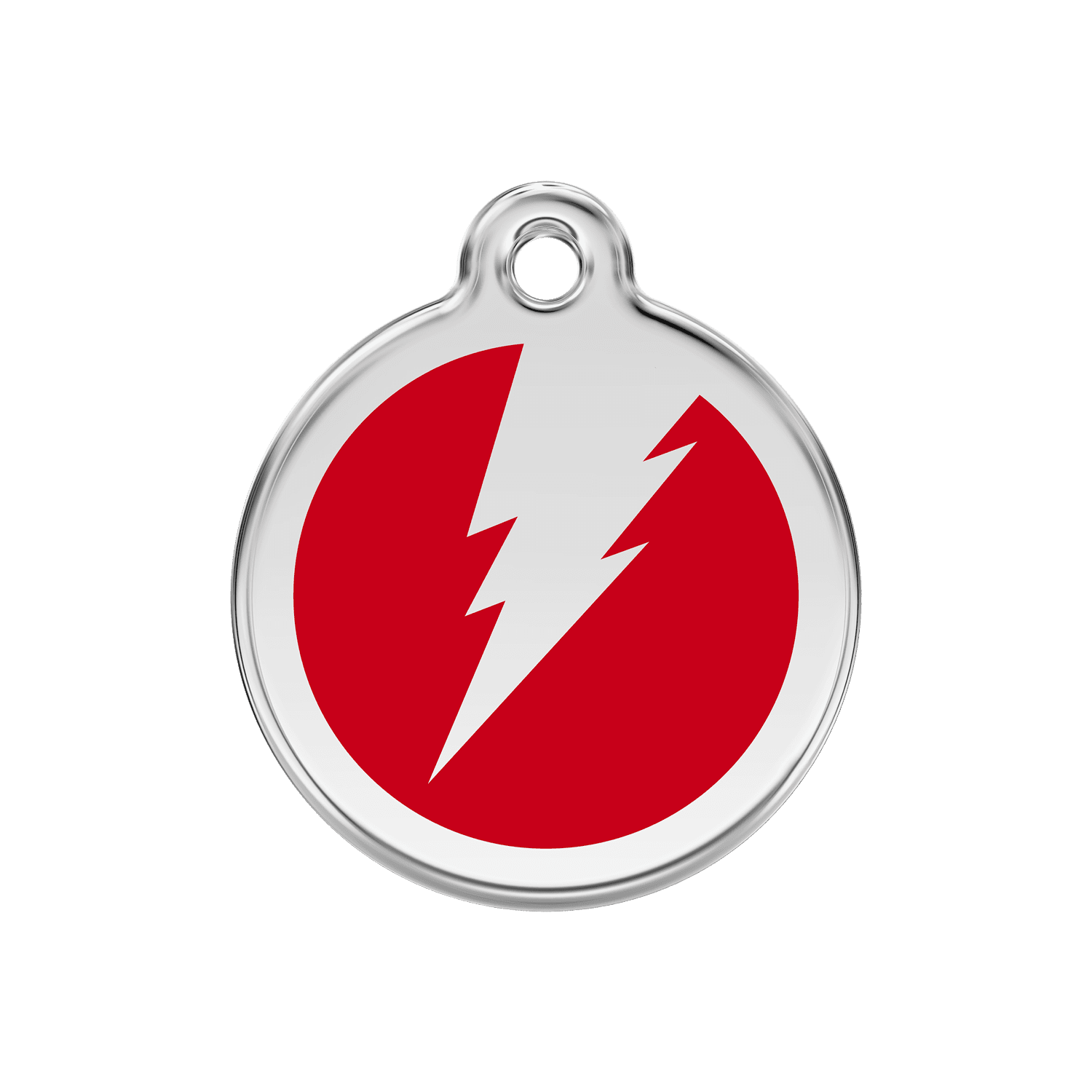 Vue avant - Médaille personnalisée pour chien Red Dingo Émail et acier inoxydable - Motif éclair - Rouge - Talla M