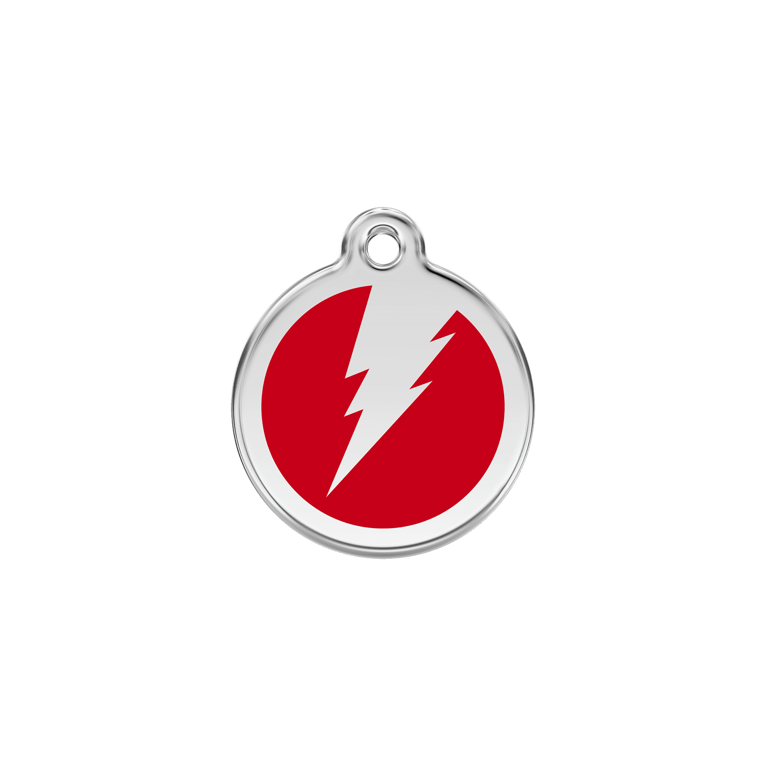 Vue avant - Médaille personnalisée pour chien/chat Red Dingo Émail et acier inoxydable - Motif éclair - Rouge - Talla S