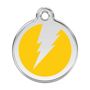 Placa para perro grande en esmalte y acero inoxidable con diseño rayo amarillo