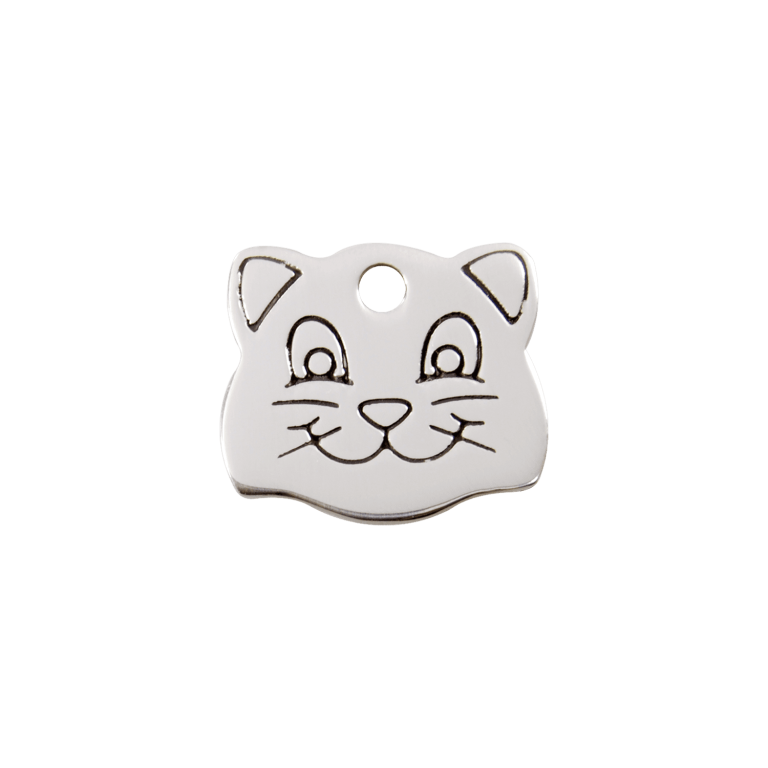 Vue avant - Médaille personnalisée pour chat Red Dingo - Plat en acier inoxydable - Tête de chat - Talla S