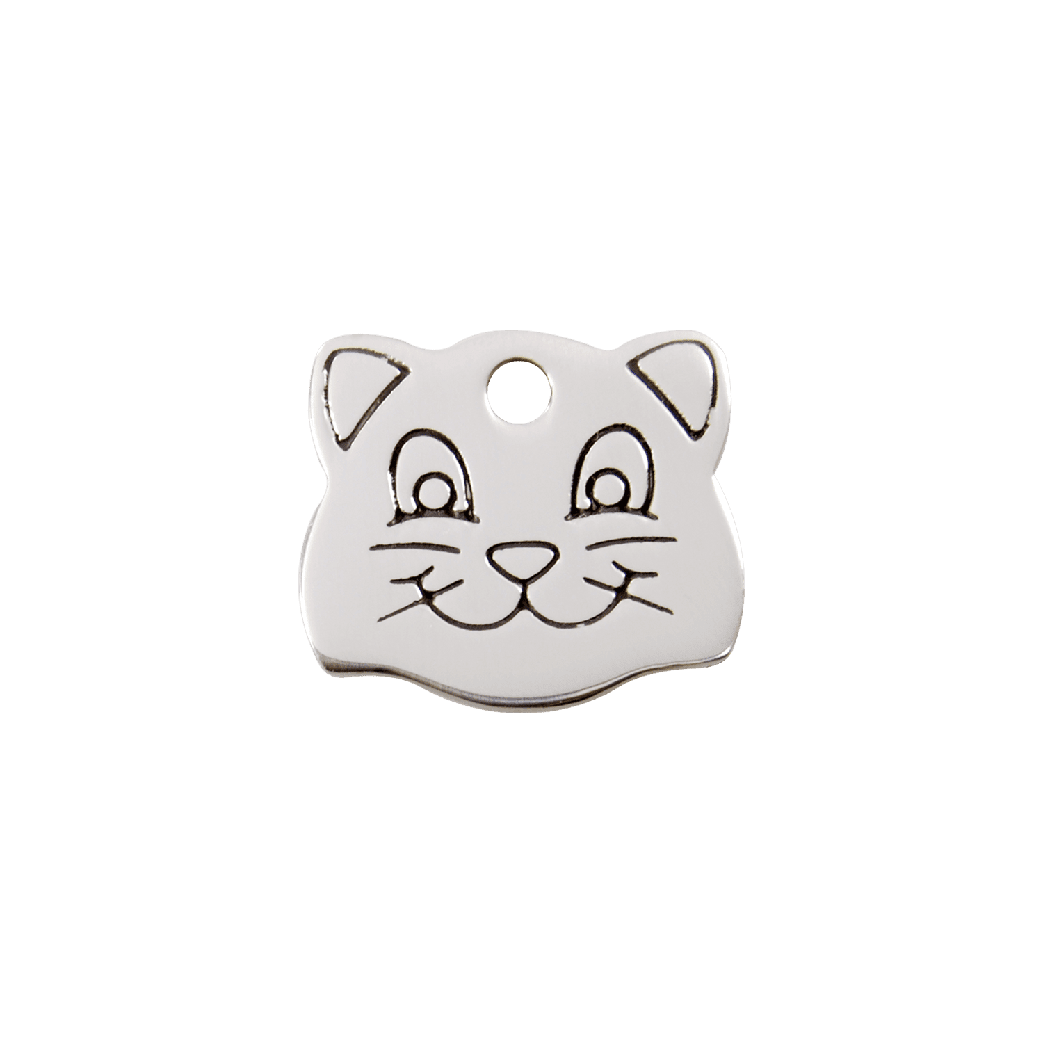Vue avant - Médaille personnalisée pour chat Red Dingo - Plat en acier inoxydable - Tête de chat - Talla S