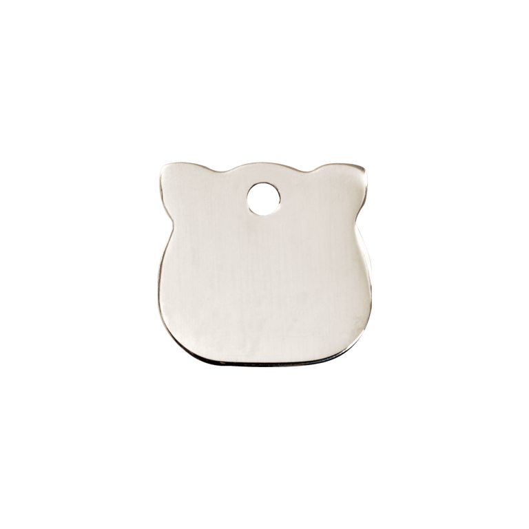 Vue avant - Médaille personnalisée pour chat Red Dingo - Plat en acier inoxydable - Tête de chat - Talla S