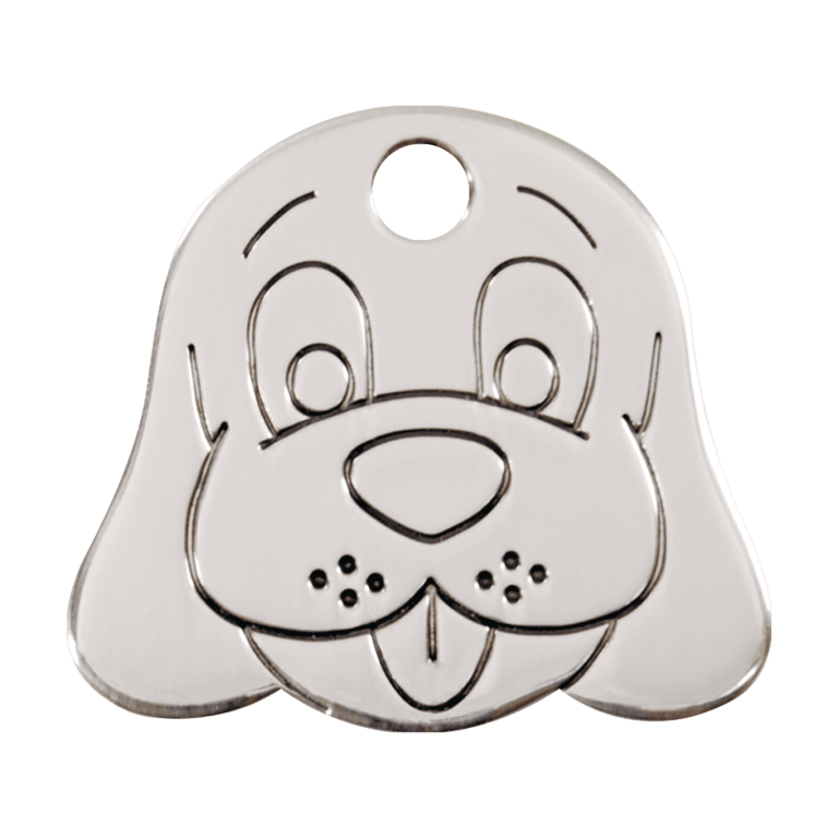 Vue avant - Médaille personnalisable pour chien Red Dingo - Plat en acier inoxydable - Tête de chien - Talla L