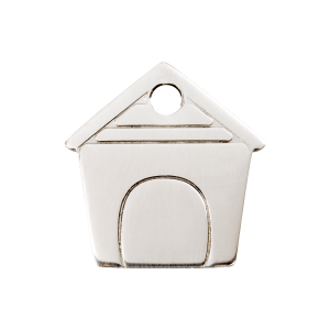 Placa para perro mediana en acero inoxidable con diseño caseta