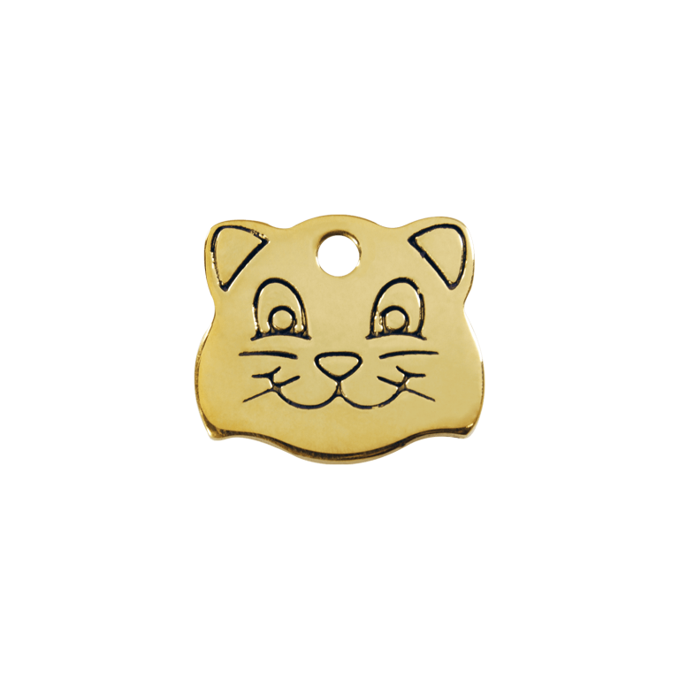 Vue avant - Médaille personnalisée pour chat Red Dingo Laiton plat - Tête de chat - Talla S