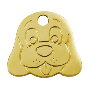 Placa para perro grande en latón plano con diseño cabeza de perro