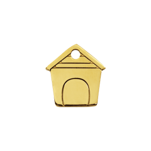 Placa identificativa con caseta en latón plano para gato o perro pequeño - Talla S