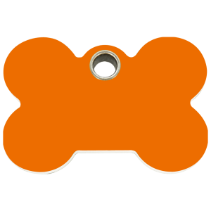Placa para perro grande en plástico plano naranja con diseño de hueso