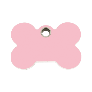 Placa para perro mediana en plástico plano rosa con diseño de hueso