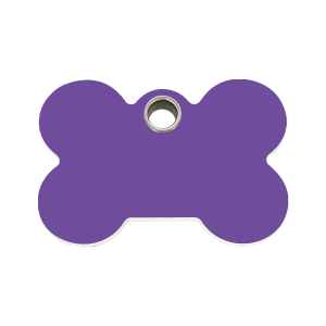Placa para perro mediana en plástico plano violeta con diseño de hueso