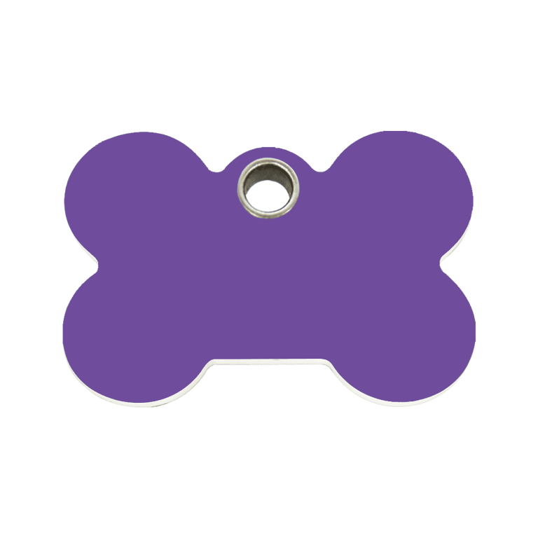 Vue avant - Médaille personnalisée pour chien ou chat - Red Dingo - Os violet - Talla M