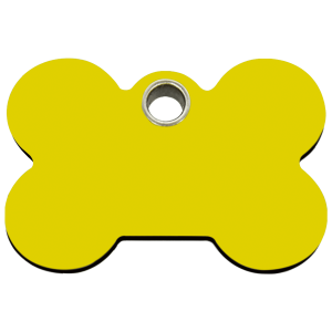 Placa para perro grande en plástico plano amarillo con diseño de hueso