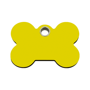 Placa para perro mediana en plástico plano amarillo con diseño de hueso