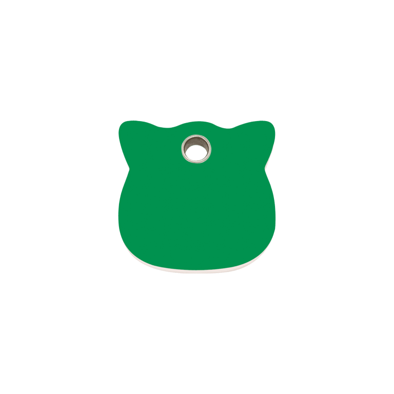 Vue avant - Médaille personnalisée pour chat Red Dingo - Colección Plastique Plat - Tête de chat - Vert - Talla S