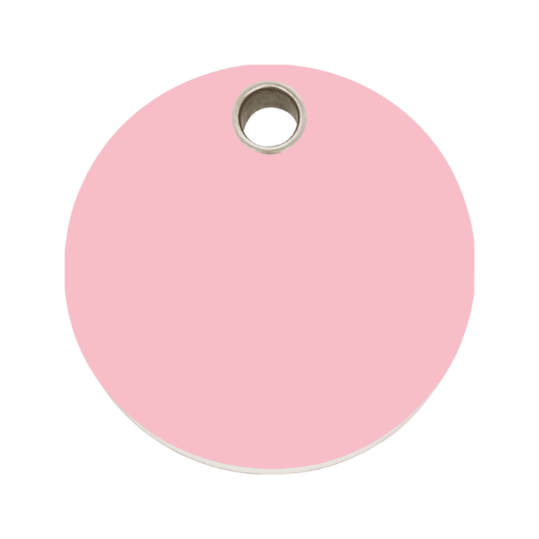 Vue avant - Médaille personnalisée pour chien - Red Dingo - Plastique plat - Cercle rose - Talla L