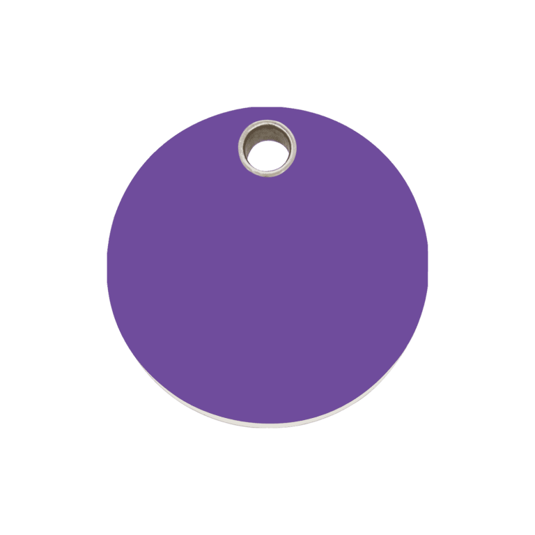 Vue avant - Médaille personnalisée pour chien ou chat - Red Dingo - Plastique plat violet - Talla M