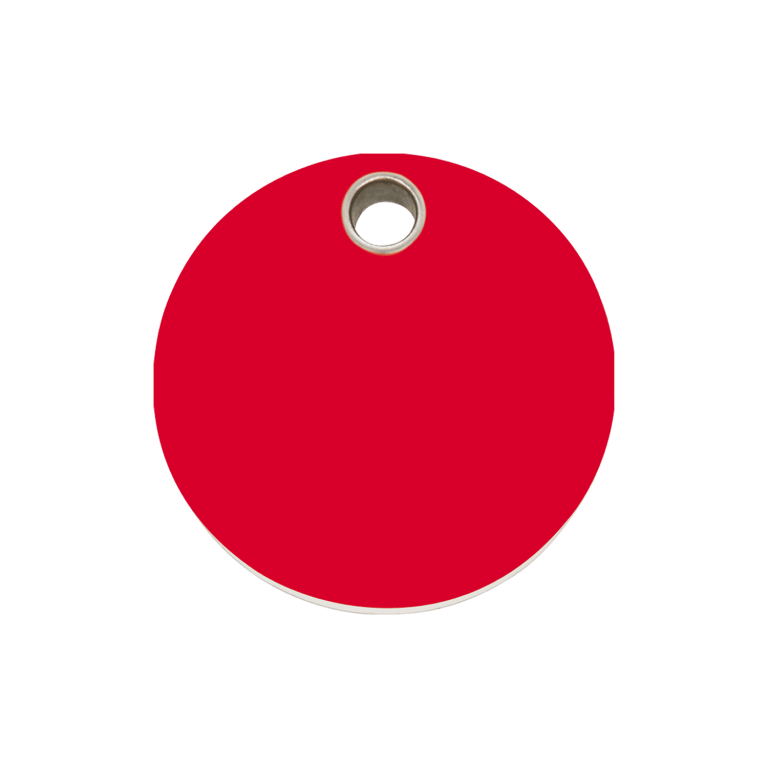 Vue avant - Médaille personnalisable Red Dingo pour chien ou chat - Plastique plat - Cercle rouge - Talla M - Gravure incluse