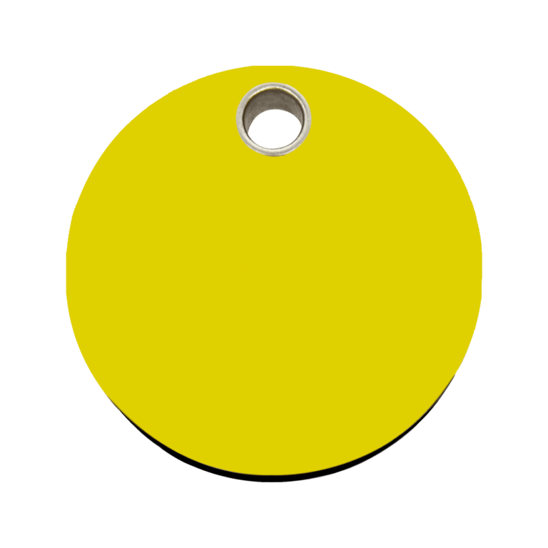 Vue avant - Médaille personnalisable pour chien - Red Dingo - Plastique plat jaune - Talla L
