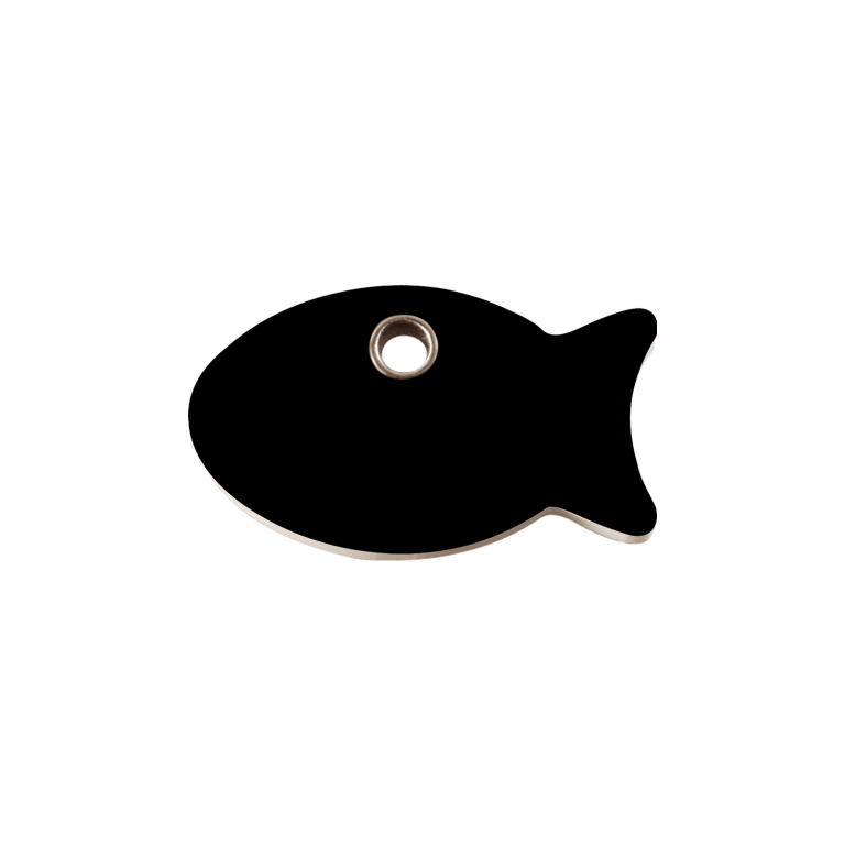 Vue avant - Médaille personnalisable pour chat Red Dingo Plastique Plat Poisson Noir Talla S