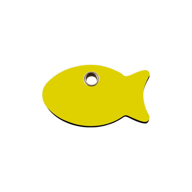 Vue avant - Médaille personnalisée pour chien/chat Red Dingo Plastique plat Poisson Jaune Talla S
