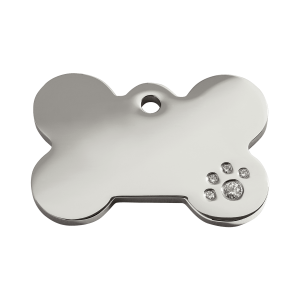 Placa para perro mediana con diseño de hueso y cristales Swarovski