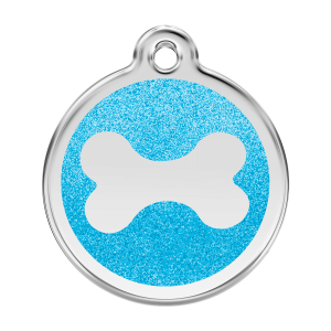 Placa para perro grande con esmalte aqua y diseño de hueso brillante