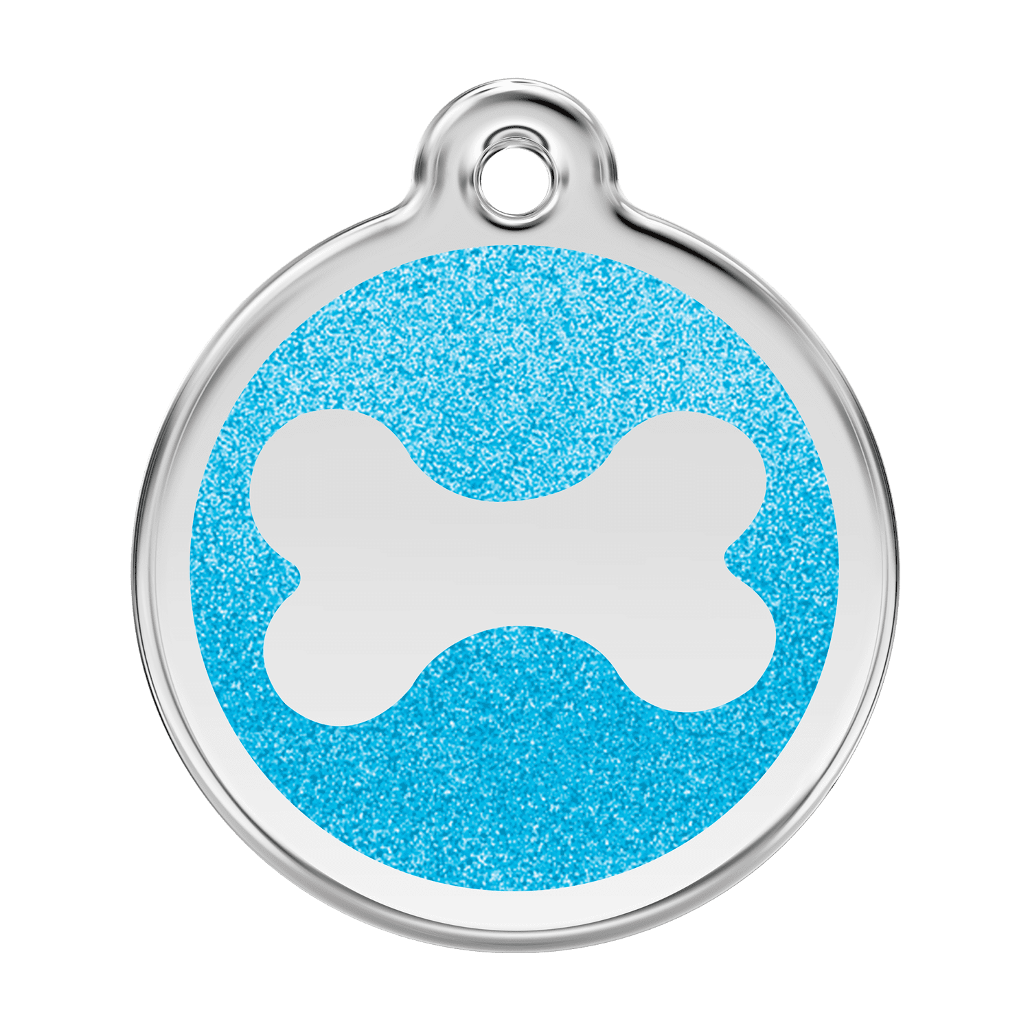 Vue avant - Médaille personnalisable pour chien Red Dingo Émail pailleté et acier inoxydable - Os scintillant - Aqua - Talla L