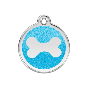 Placa para perro mediana con diseño de hueso brillante en esmalte aqua