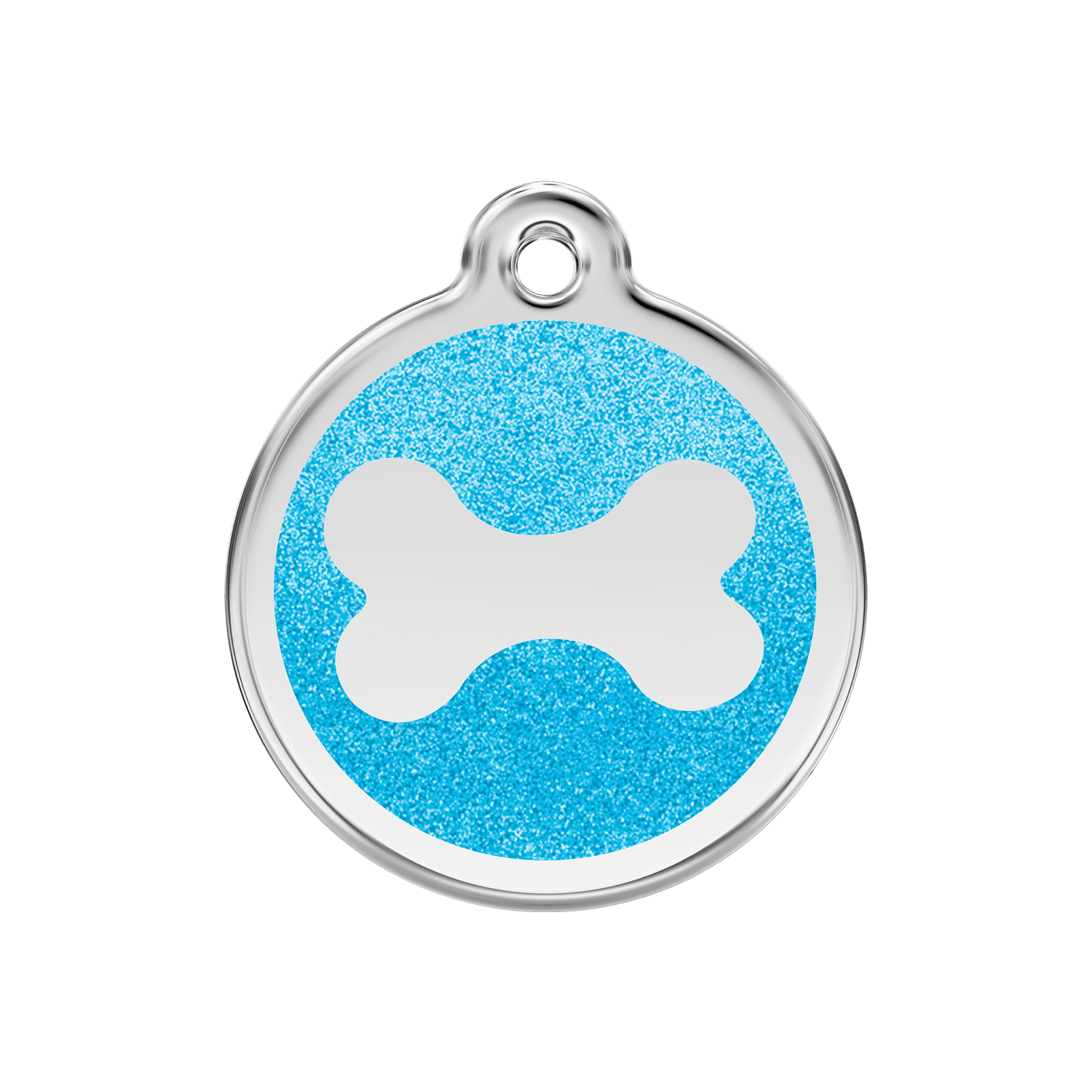 Vue avant - Médaille personnalisable Red Dingo Émail pailleté aqua - Os scintillant - Talla M