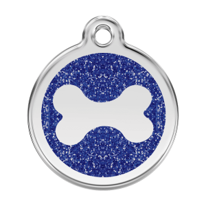 Placa para perro grande con diseño de hueso brillante en esmalte azul oscuro