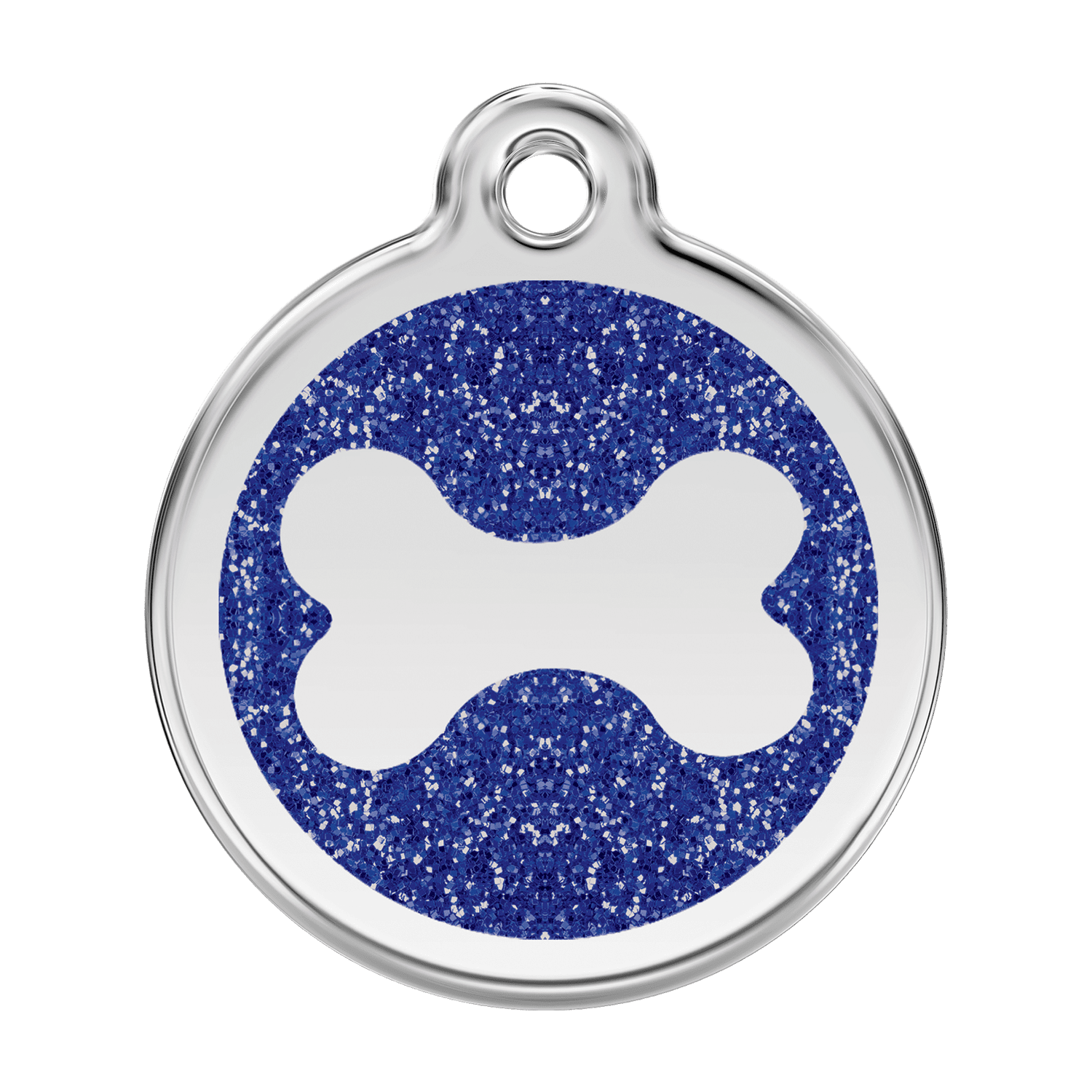 Vue avant - Médaille personnalisée pour chien Red Dingo Émail pailleté Os scintillant Bleu foncé - Talla L