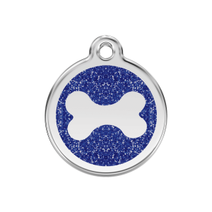 Placa para perro mediana con diseño de hueso brillante en esmalte azul oscuro