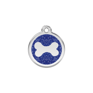 Placa para gato o perro pequeño Hueso brillante azul oscuro S