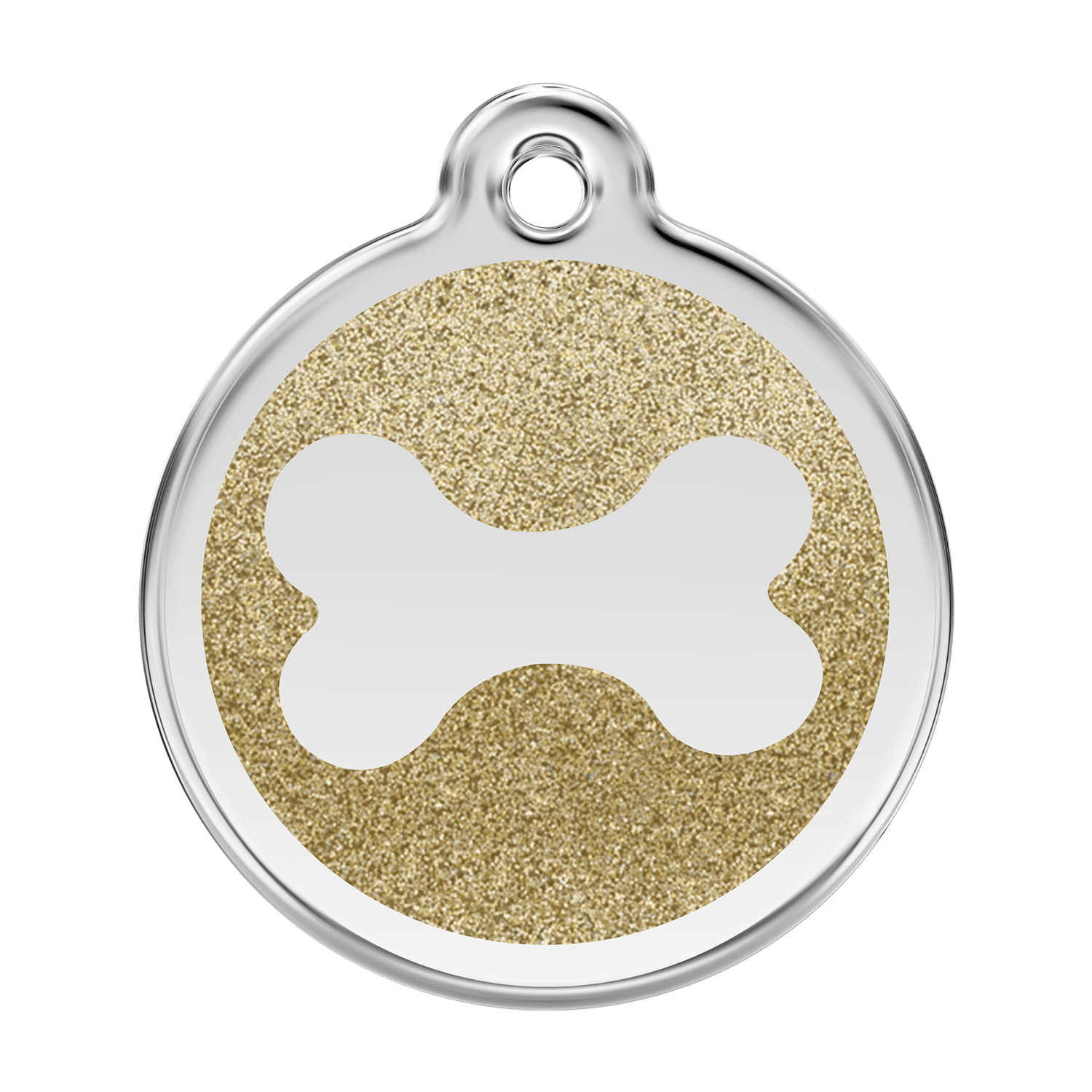 Vue avant - Médaille personnalisable pour chien Red Dingo Émail pailleté Or - Os scintillant - Talla L
