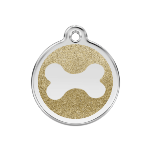 Placa para perro mediana con diseño de hueso dorado brillante